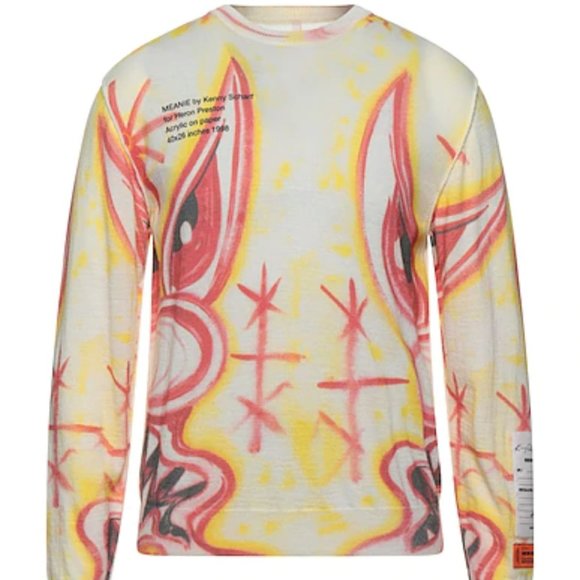 Heron Preston x Kenny Scharf crewneck wool exposed seams sweater Sz XS - Picture 3 of 10
